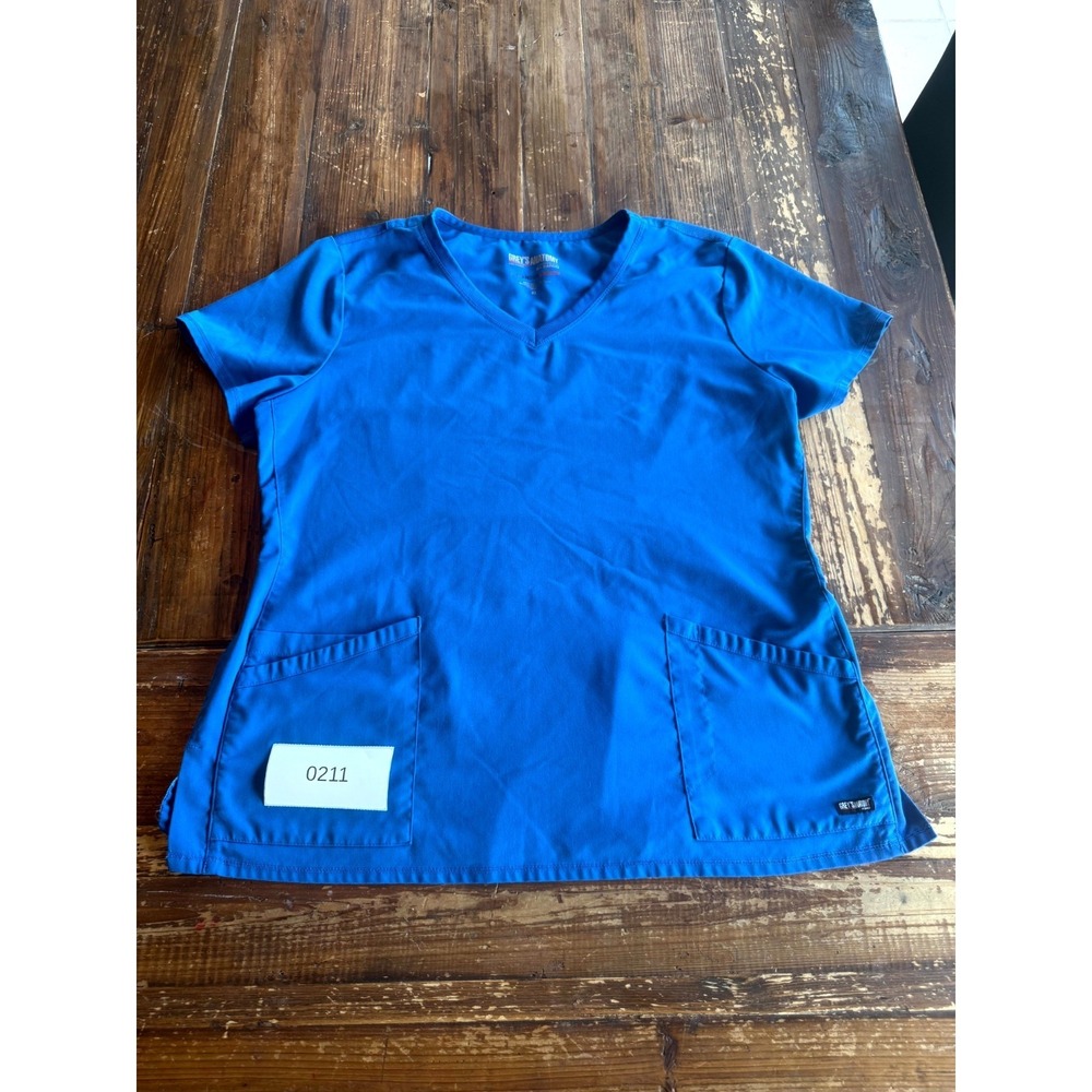 Grey's Anatomy by Barco Scrub Top Women XL Blue Stretch V Neck Medical Quick Dry